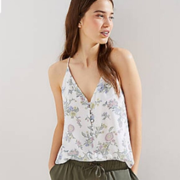 LOFT Floral Spaghetti Stap V-Neck Tank Top with Buttons | Size XS‎ - Picture 1 of 8